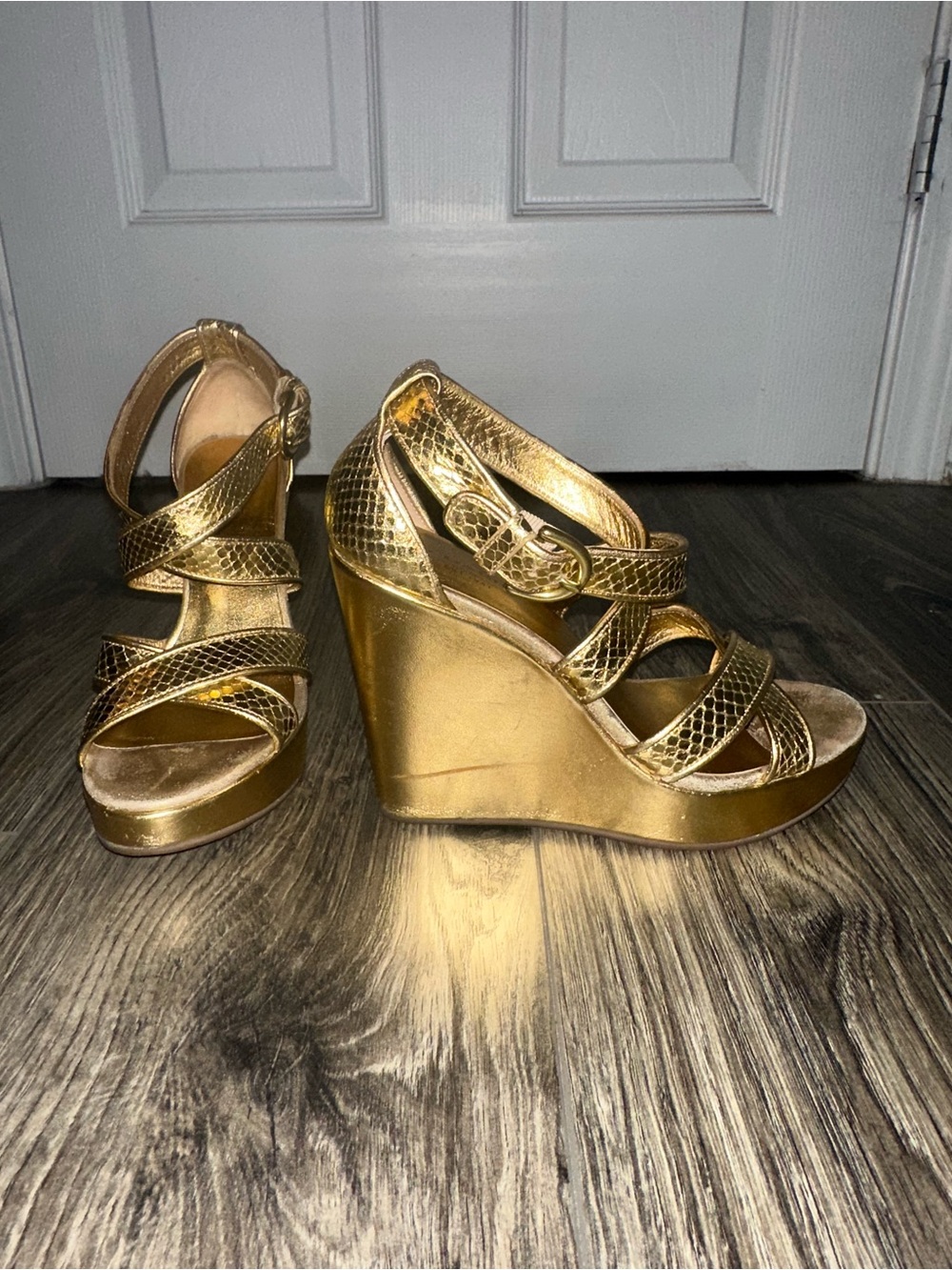Coach Metallic Gold Wedge Sandals - Picture 2 of 6